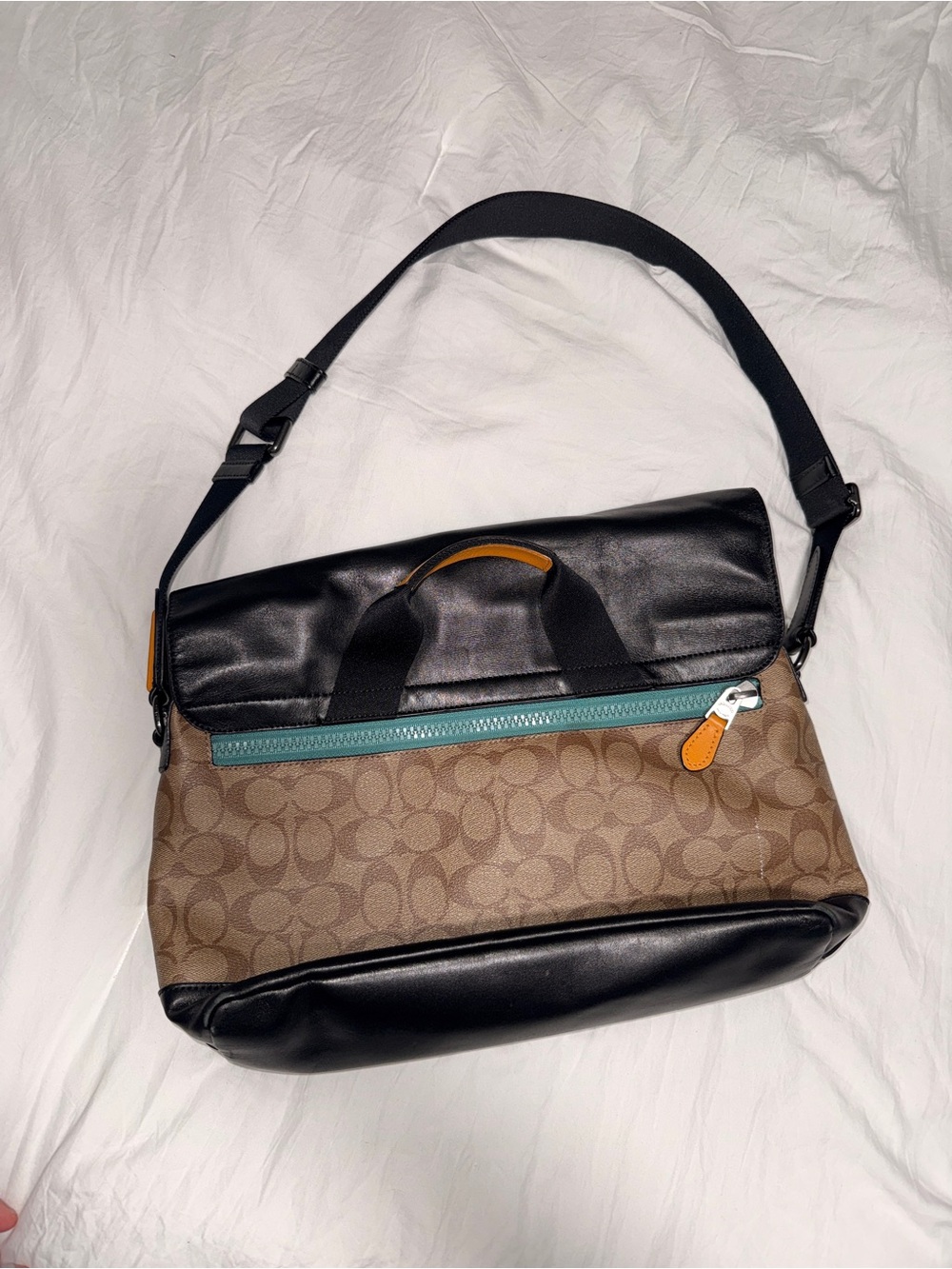 Coach Colorblock Signature Crossbody Messenger Bag - Black, Red, Tan - Picture 2 of 3